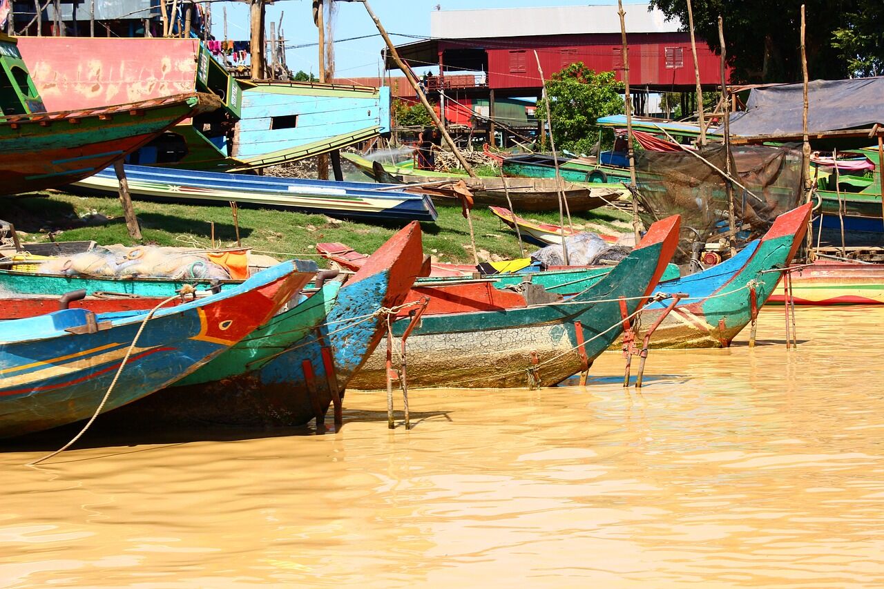 Wooden Boats on Tonle Sap Lake, Cambodia